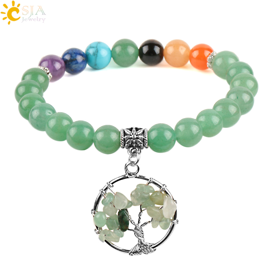 Yoga Fitness Tracker - CSJA 7-Chakren-Natursteine, grüner Aventurin, Armbänder, Armreifen,
