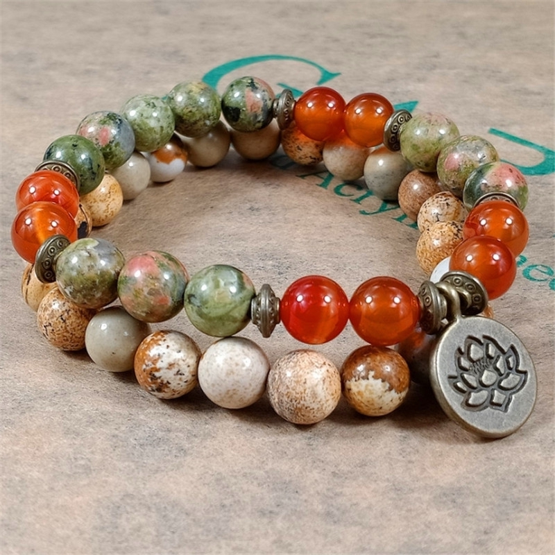 Yoga Fitness Tracker - Charm Stein Handgelenk Mala Heilkristall Lotus